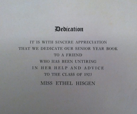 1923 HHS Yearbook Dedication